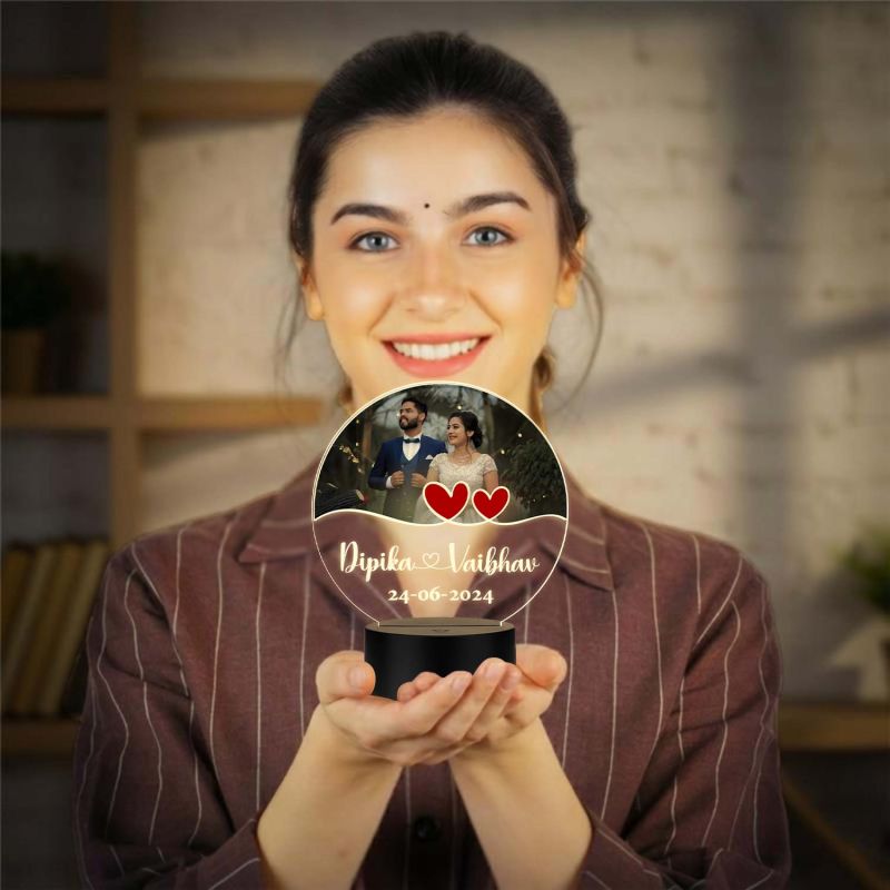 Personalized Acrylic LED Photo Lamp with Warm White Light Anniversary Gift for Couples, Husband, Wife, Wedding, Birthday, Valentine's Day